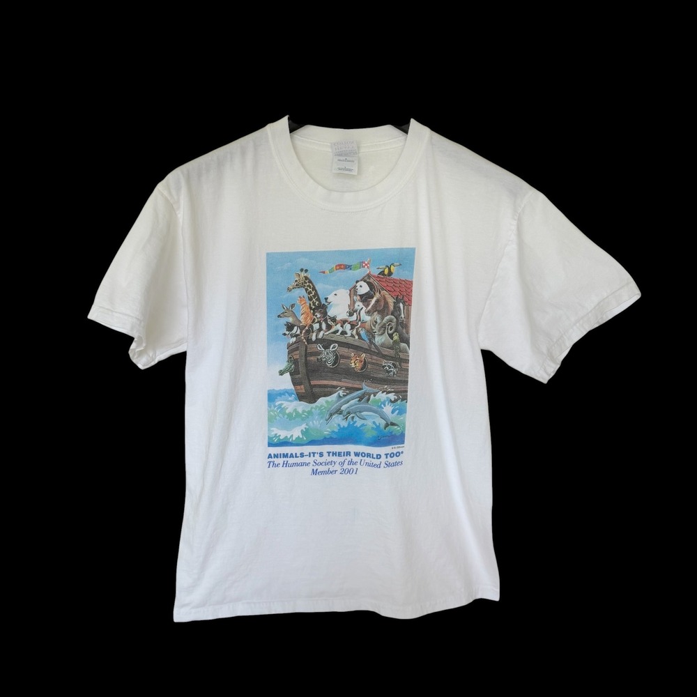 90's Humane Society 2001 Member Y2K T-Shirt White Large Animals Ark B Gibson